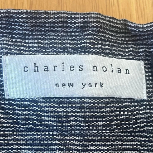 Charles Nolan black and gray striped button front long sleeve maxi dress… - Picture 6 of 7